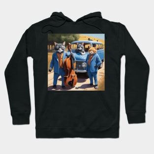 A Blues Band of cats from the 1960s taking a break from being on the road to their next gig. Hoodie